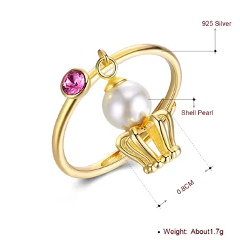 S925 Ženy Crystal Krúžky Jemné Šperky Kúzlo 925 Sterling Silver Koruny Snubné Prstene, Zlaté Lady Čerstvej Vody Pearl Prst Nosí