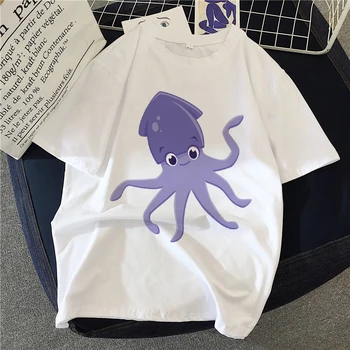 Vtipné octopus Cartoon Tričko Ženy Graphic Tee Tričko Femme Tričko Biele Tričko Letné Topy Kolo Krku T-shirts kórejský T-shirt