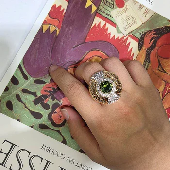 Luxusné Zelený Zirkón Veľké Prstene pre Ženy Móda Zlato Duté Crystal Kvet Krúžok Svadobné Kapela Vintage Šperky 2022 Hot