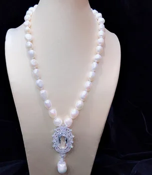 Nový štýl prírodná biela cudzie barokový sladkovodné perly micro vložkou zirkón príslušenstvo náhrdelník módne šperky
