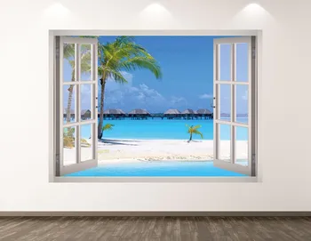 Letné Beach Stenu Odtlačkový - Oceán 3D Okne Wall Art Nálepky Deti Dekor Vinyl Domov Plagát Vlastný Darček KD247