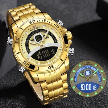 NAVIFORCE Luxusné Obchodné Sledovať Mužov Sport Digitálne Načasovanie Vojenské Quartz Zlaté Náramkové hodinky Muž Nepremokavé Hodiny Relogio Masculino