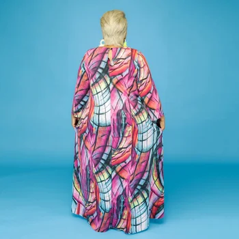 Nadmerné veľkosti 4xl 5xl Šaty Elegantné Ženy Geometrické Tlač Dlhý Rukáv Dĺžka Podlahy Rovno Voľné Večierok Vestidos Mujer