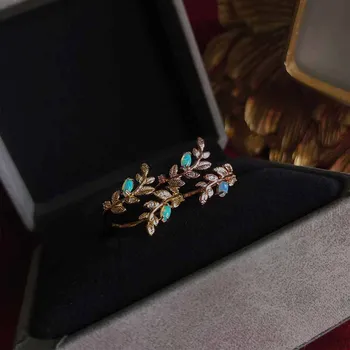 Pôvodné remeslo vykladané faux opal pobočiek Vína prstene pre ženy svetlo luxusné čerstvé palác v štýle svadobné šperky nastaviteľné